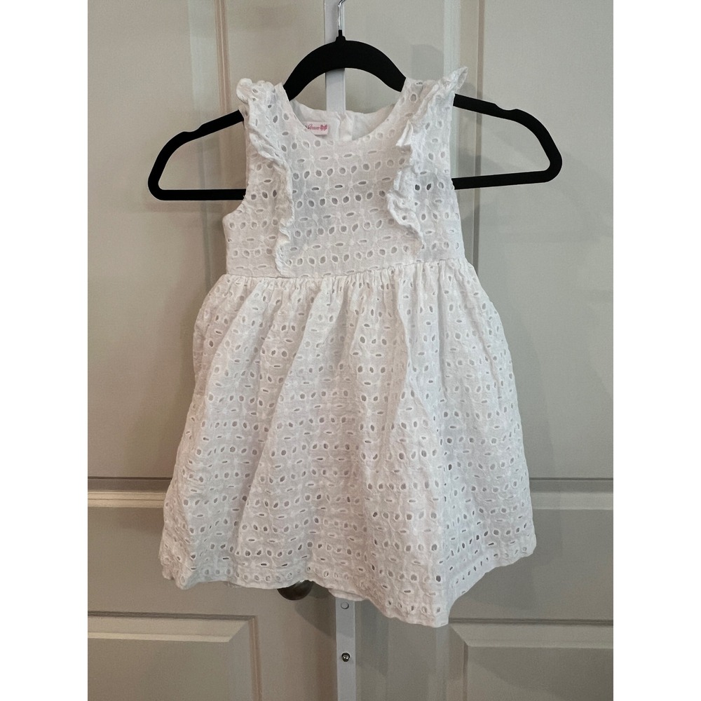 Bonnie Jean Girls White Eyelet Ruffle Dress Size 4 Flower Girl Easter Summer